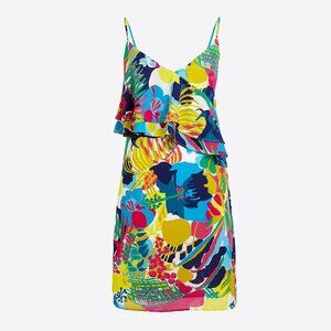 J. Crew Floral Tropical Multicolored Printed Ruffle Front Cami Mini Dress Sz 00